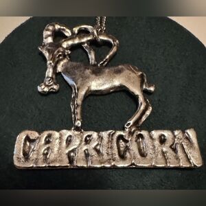 Vintage 60s or 70s HUGE Capricorn Zodiac Necklace Pendant Silver-tone Astrology